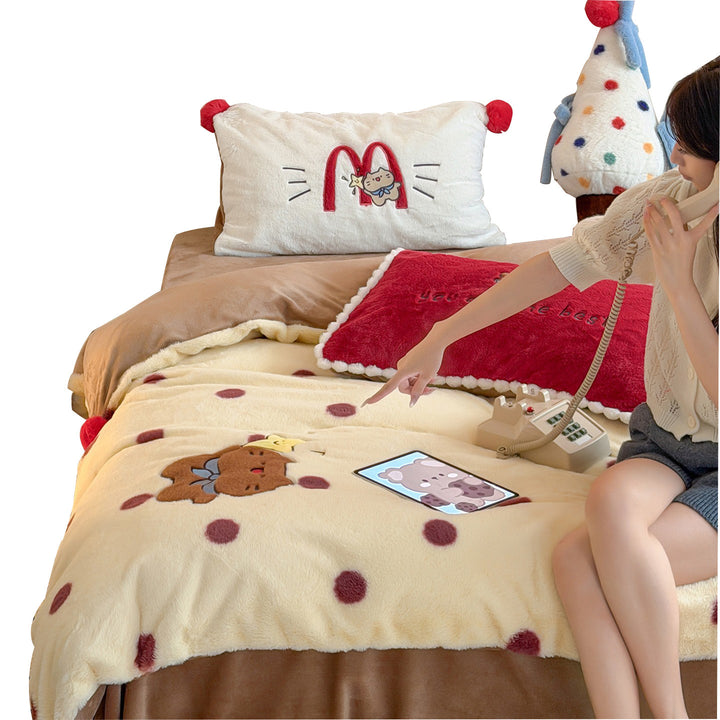 Winter bedding set, milk fiber fleece, cartoon design