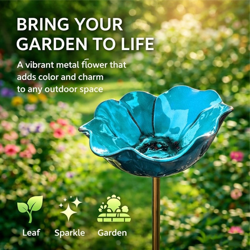 Decorative bird feeder made of metal in flower shape