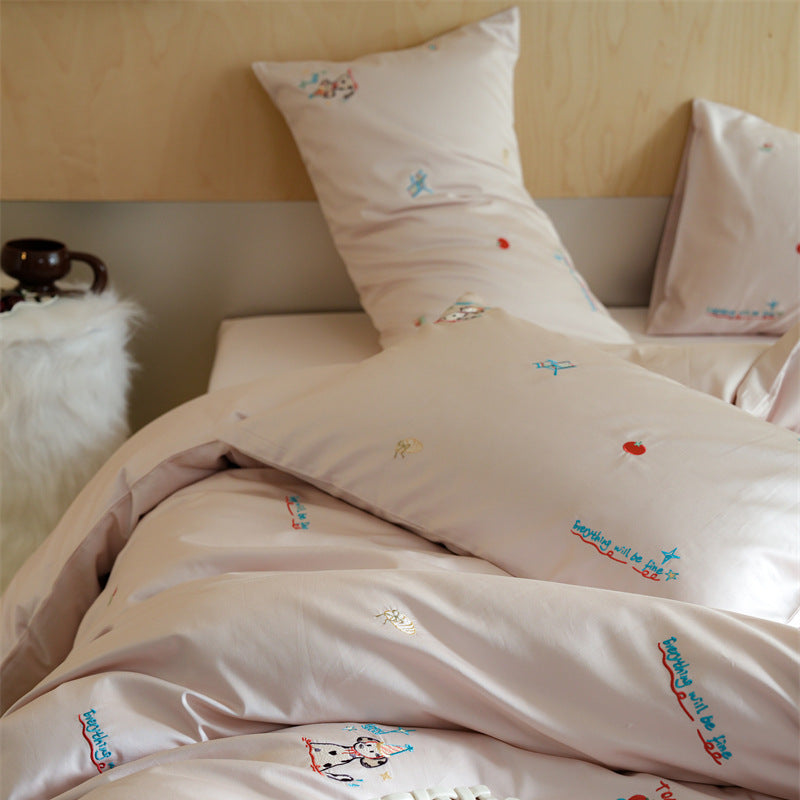 Cotton bedding set, embroidered, for children and adults