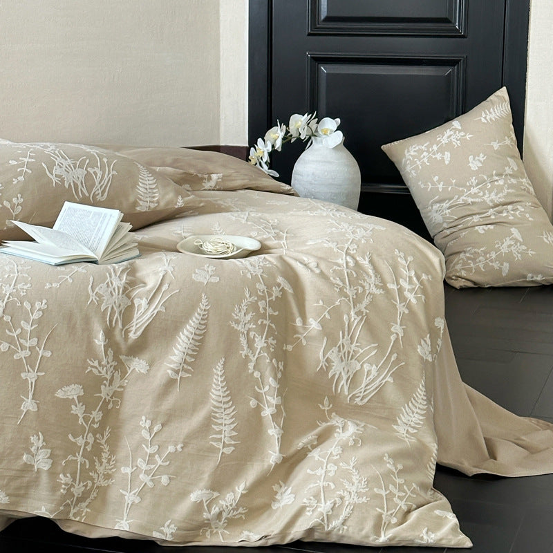 Cotton bedding set, 4-piece, jacquard pattern