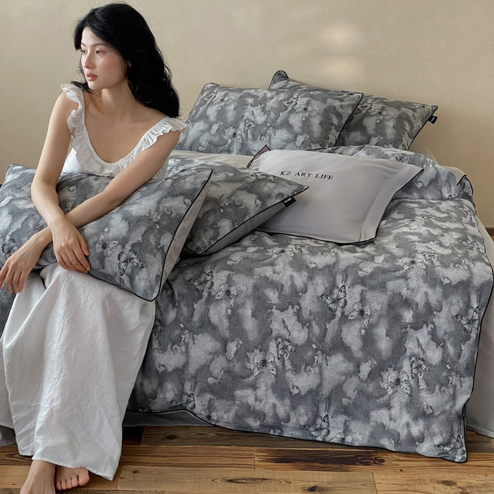 Cotton bedding set, 4-piece, with jacquard weaving