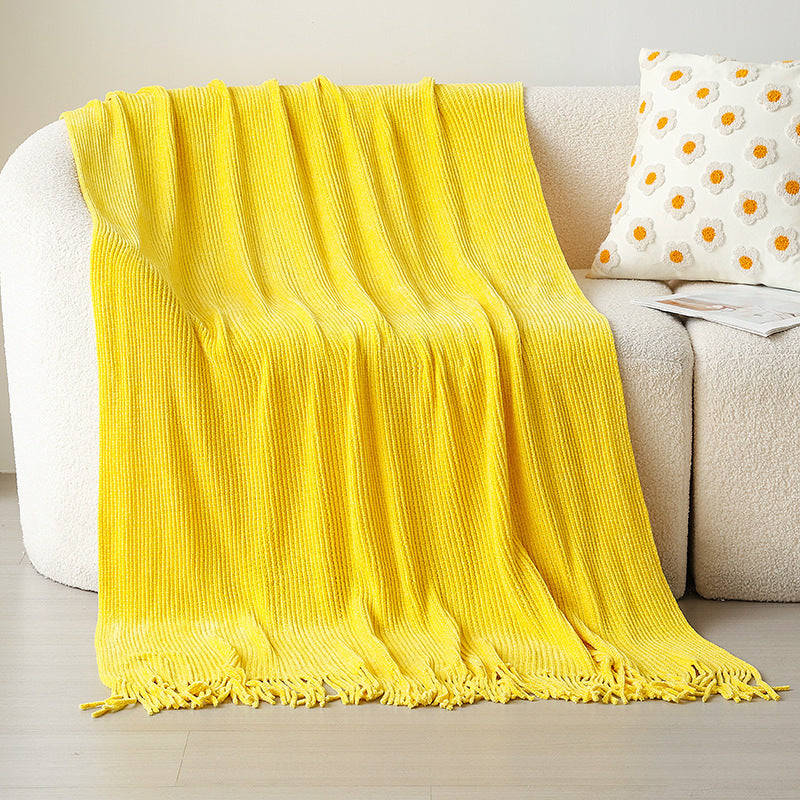 Knitted blanket with fringes, acrylic, 130x180cm