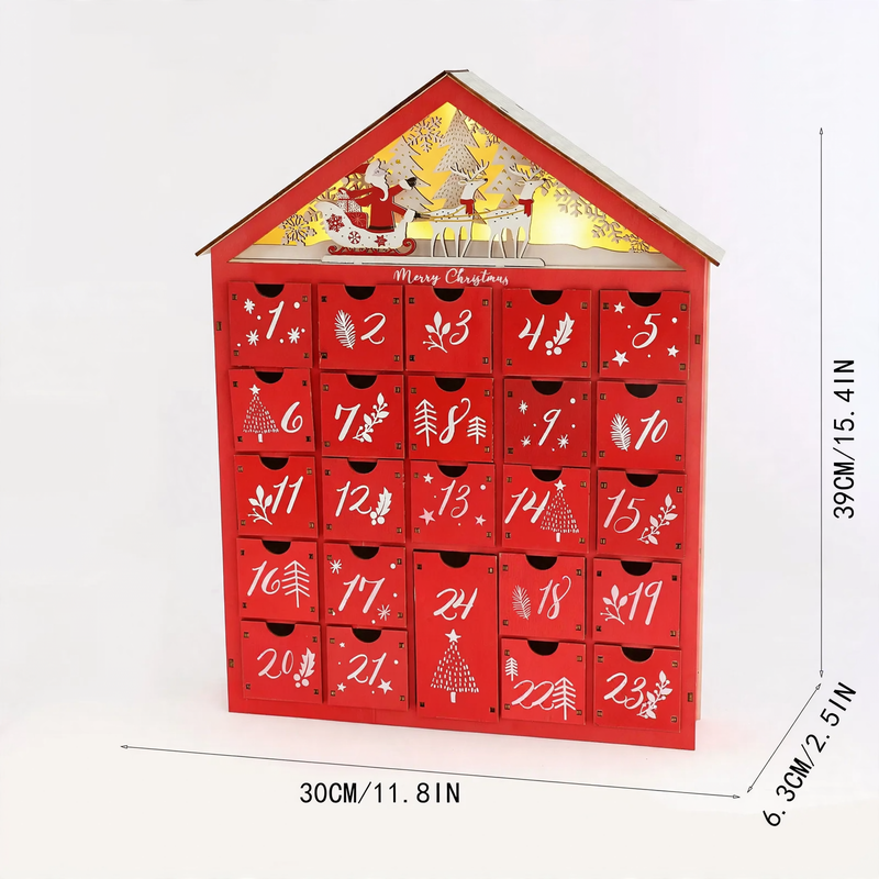 Wooden Christmas Advent Calendar, 24 Compartments