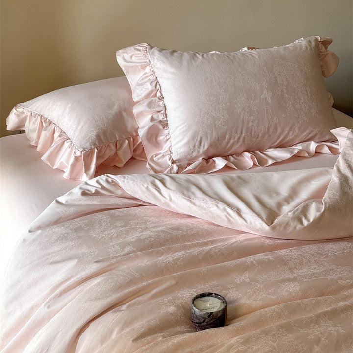French cotton bedding set with lace, long-staple cotton