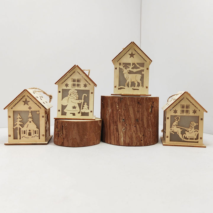 Handcrafted Christmas wooden house as decoration