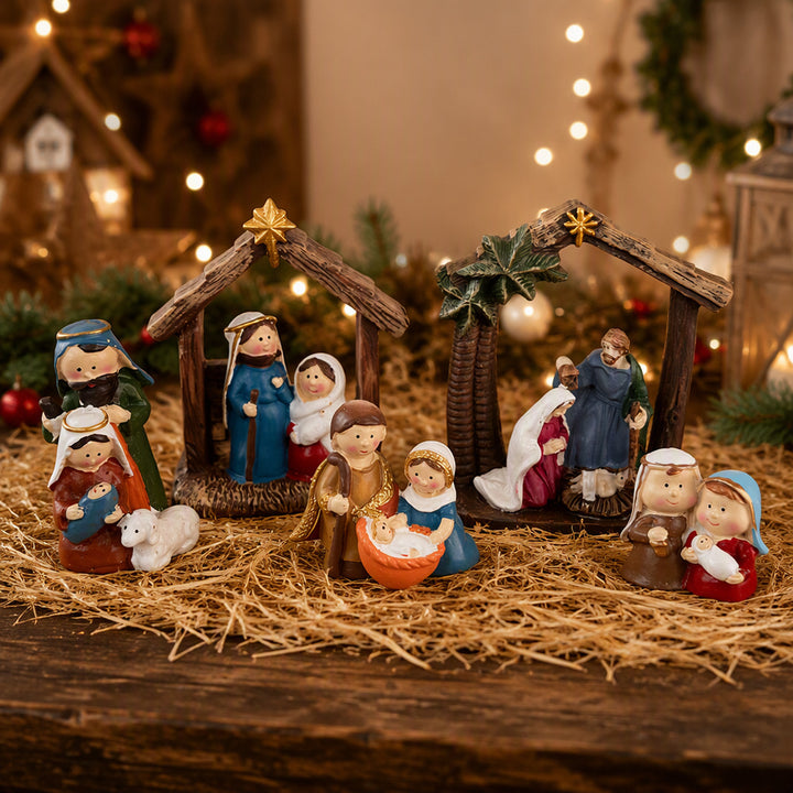 Cartoon Christmas nativity scene made of resin
