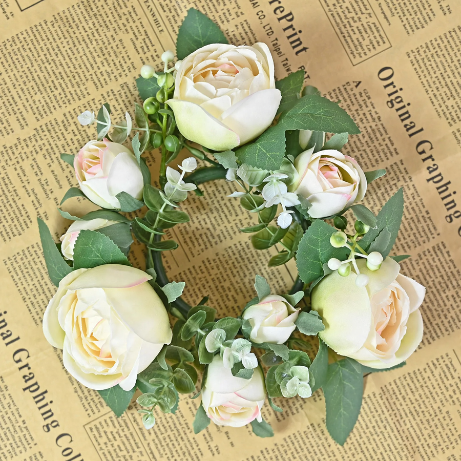 Artificial candle wreath with flower buds, 20 cm
