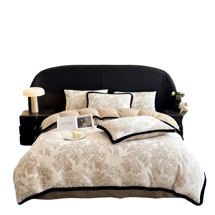 Luxurious milk fiber fleece bedding set, geometric/floral