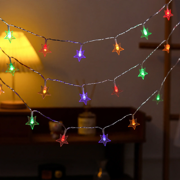 LED string lights with star and moon motifs