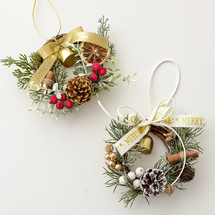 Mini Christmas wreath with pine cones and bells