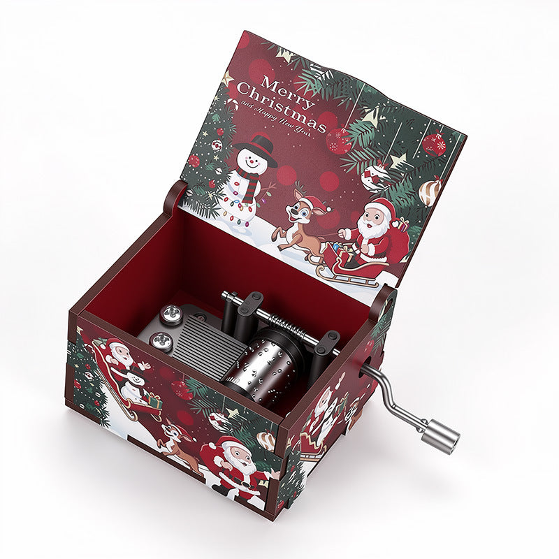 Decorative wooden music box with Christmas design