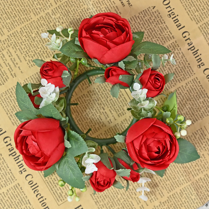 Artificial candle wreath with flower buds, 20 cm