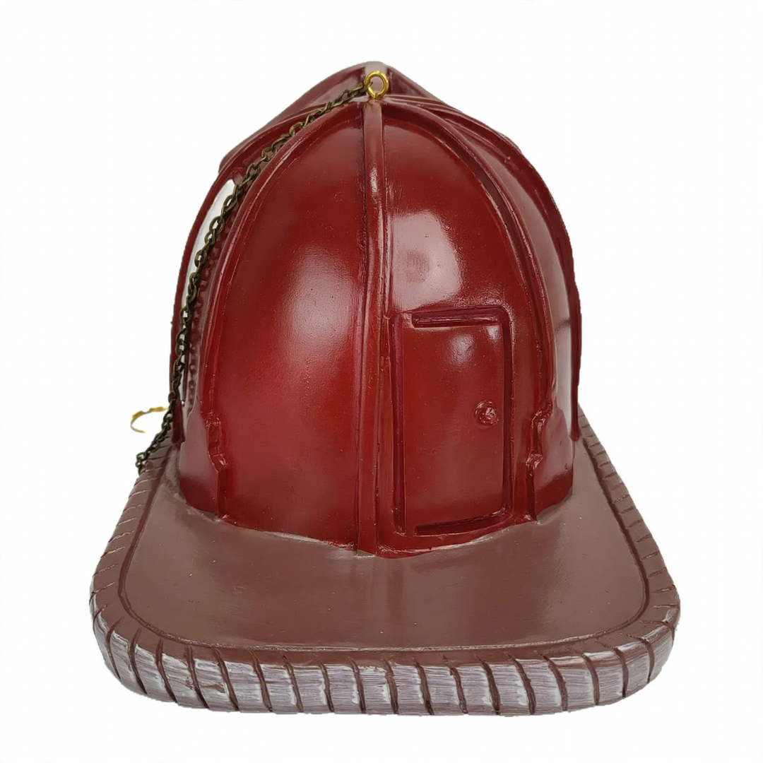 Birdhouse in firefighter helmet design made of resin