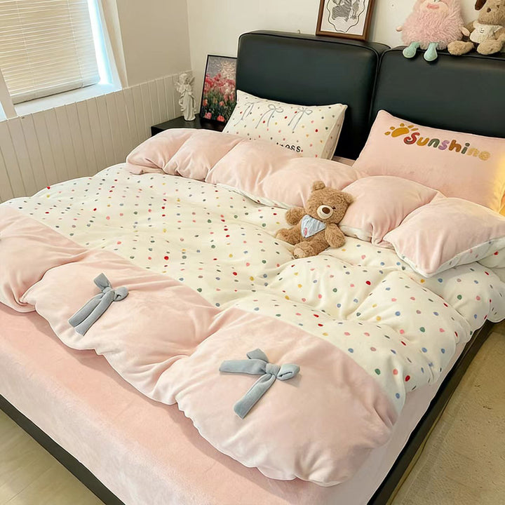 Milk fiber fleece bedding set with bow design