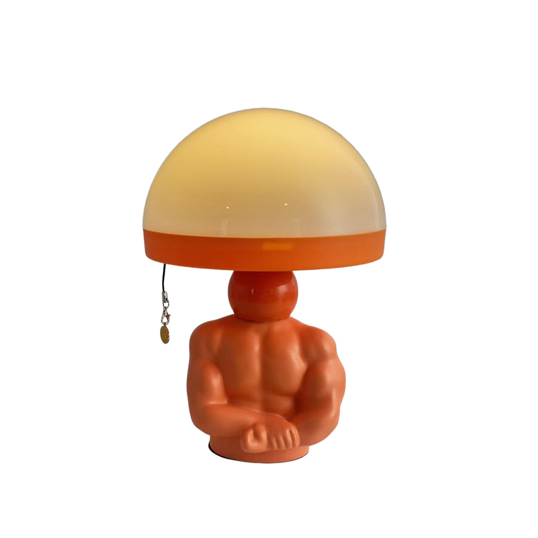 Mushroom table lamp with muscle figure