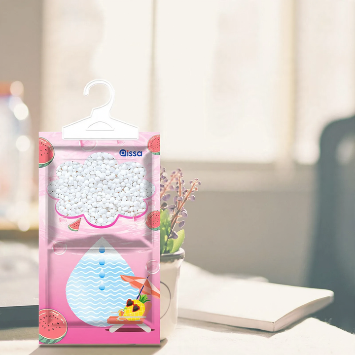 Hanging dehumidifier bag for wardrobes