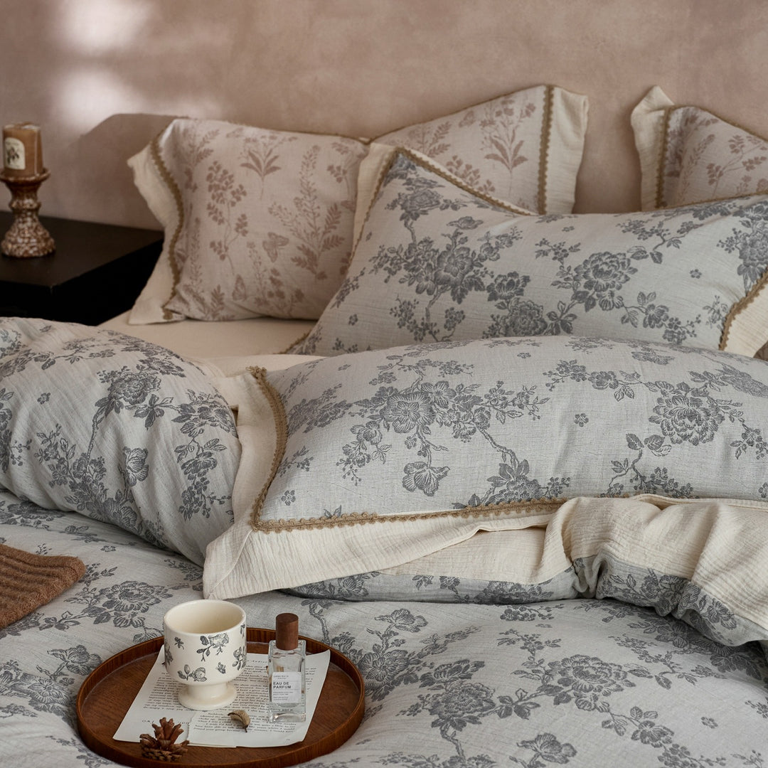 Cotton-linen bed linen, 4-piece, embroidered