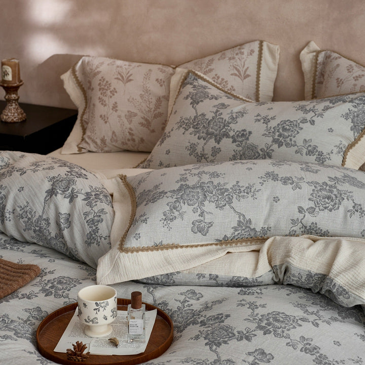 Cotton-linen bed linen, 4-piece, embroidered