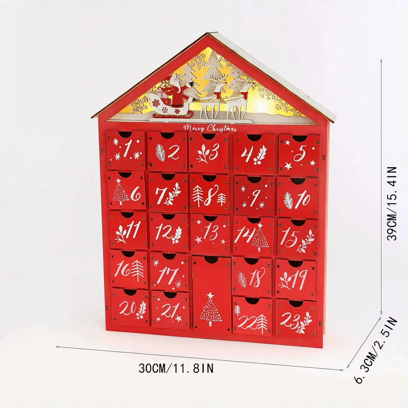 Wooden Christmas Advent Calendar, 24 Compartments