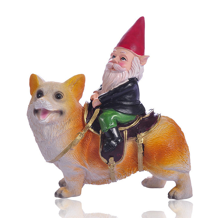 Christmas dwarf on dog, resin figure, 12x7x15 cm