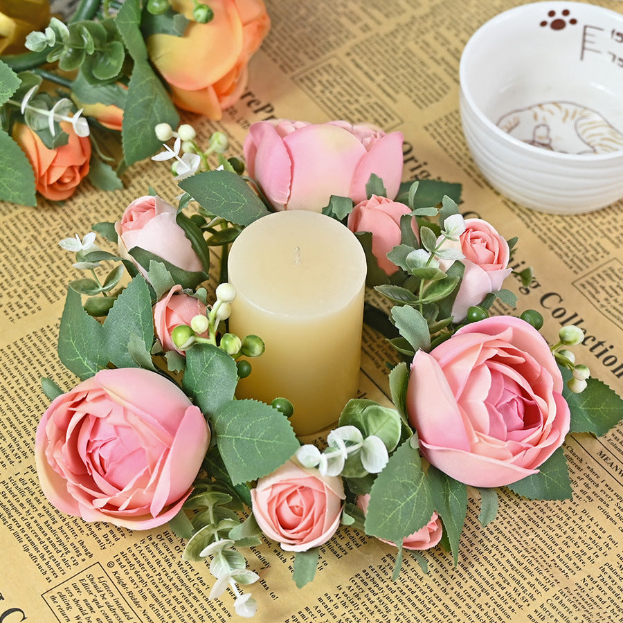 Artificial candle wreath with flower buds, 20 cm