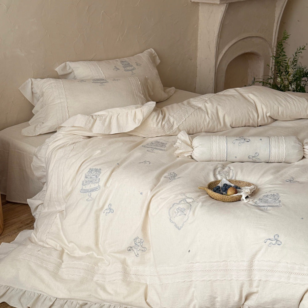 4-piece bedding set made of cotton-linen blend