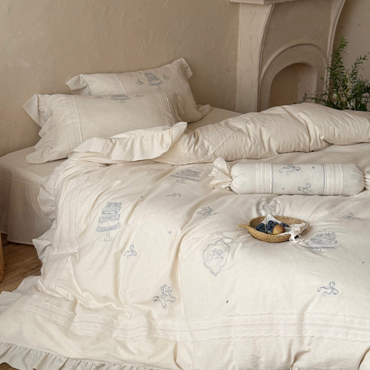 4-piece bedding set made of cotton-linen blend