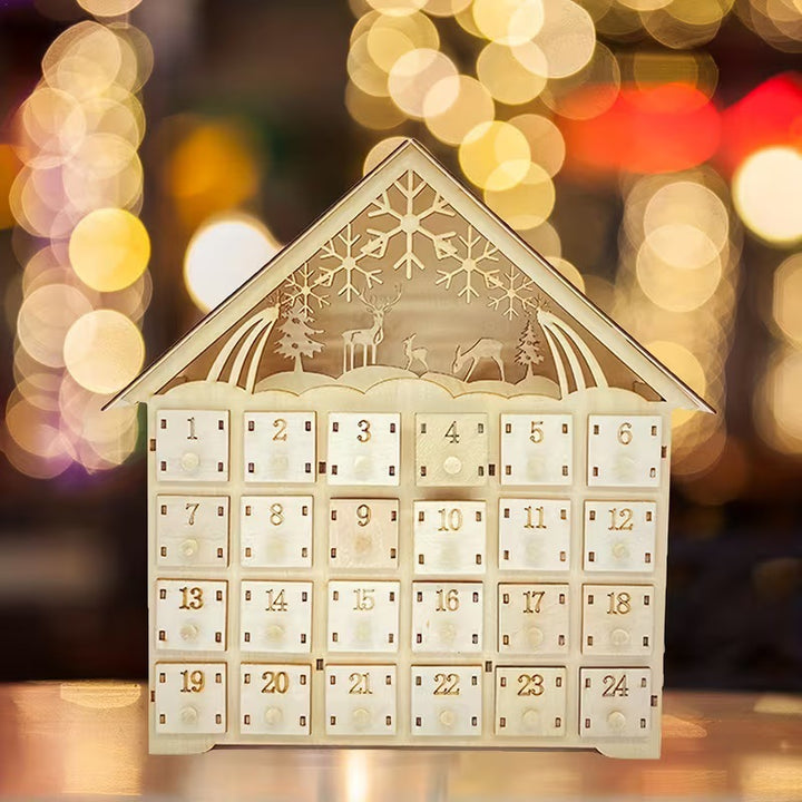 Wooden Christmas Advent Calendar, 24 Compartments