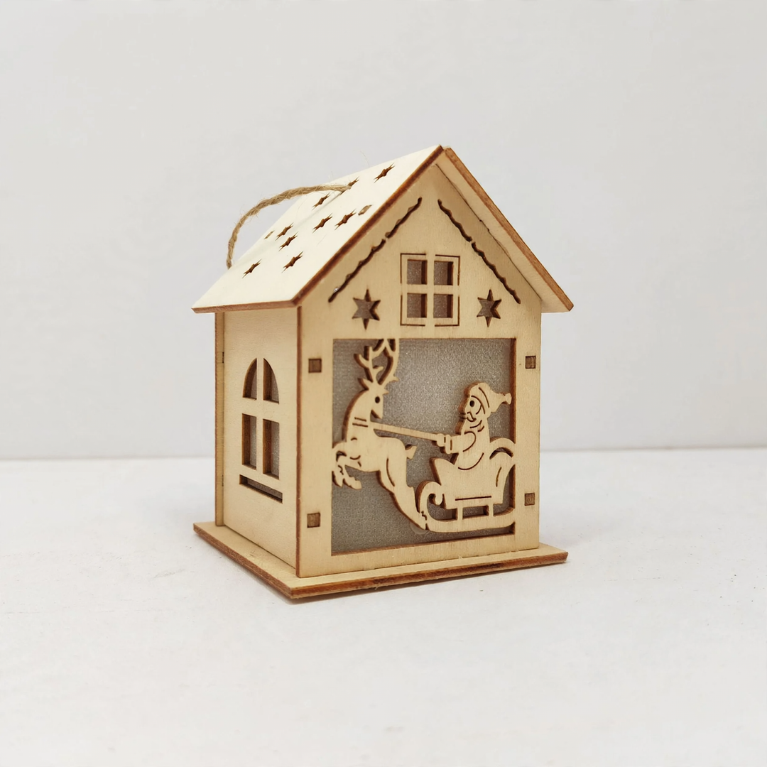 Handcrafted Christmas wooden house as decoration
