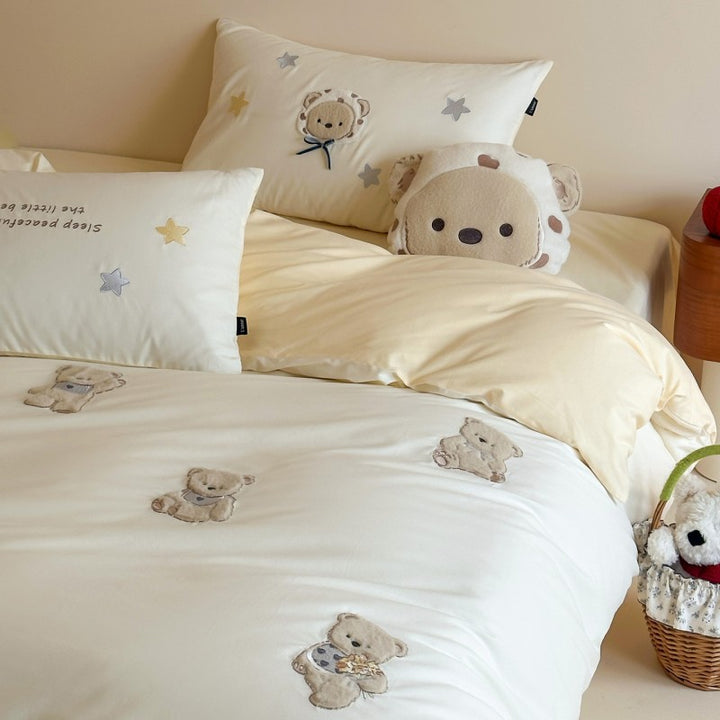 Cotton bed linen set, 4-piece, cartoon embroidery