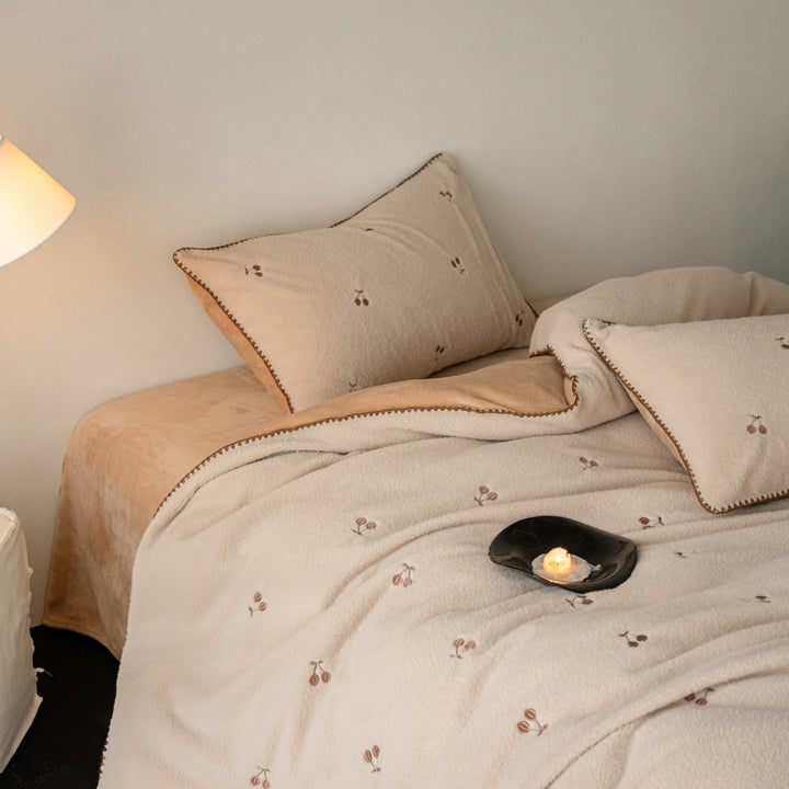 Milk fiber fleece bedding set, embroidered, for winter