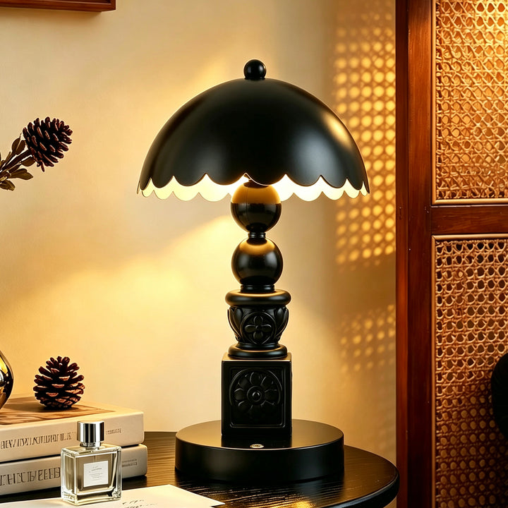Vintage column table lamp with carving