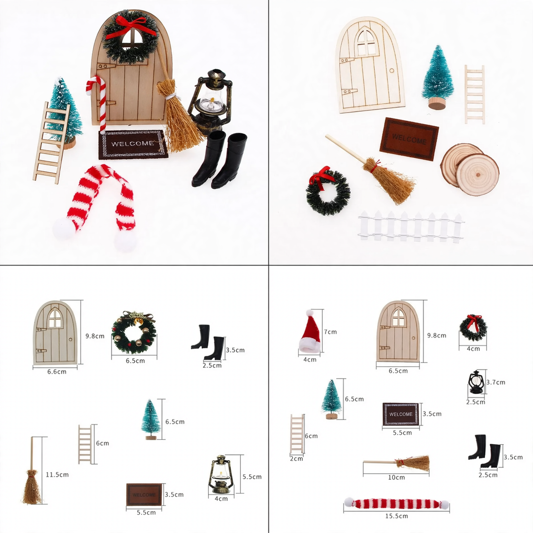 Miniature Christmas Elf Door Set made of Wood