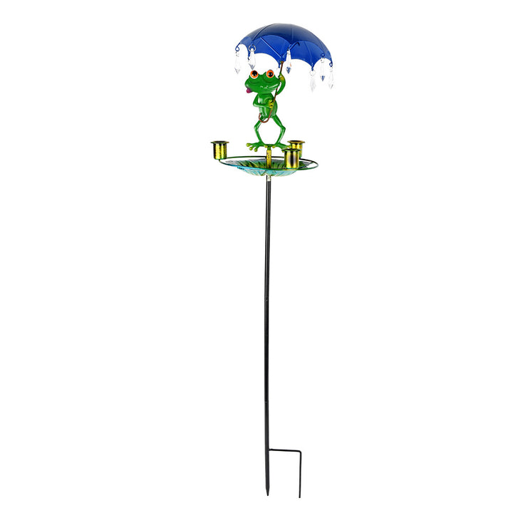 Birdbath made of stainless steel with frog motif
