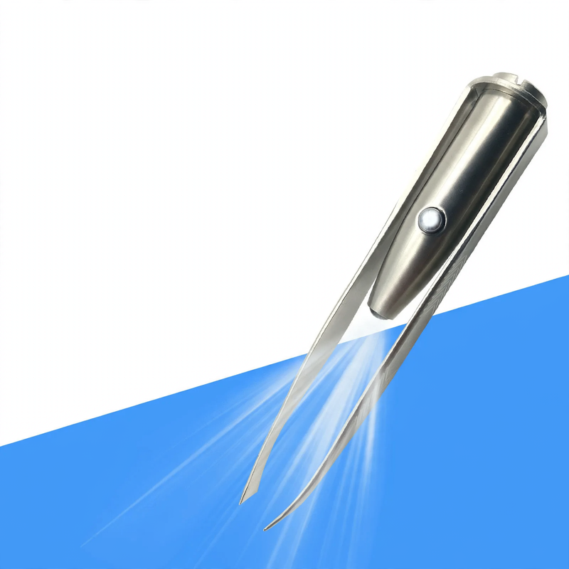 Precision eyebrow tweezers made of stainless steel with LED light