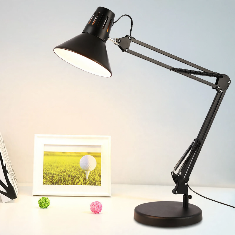 LED desk lamp with long arm and clamp base