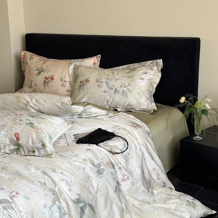 Lyocell bedding set, 3–4 pieces, floral pattern