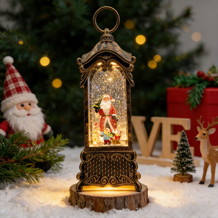 Decorative lantern with snow globe effect