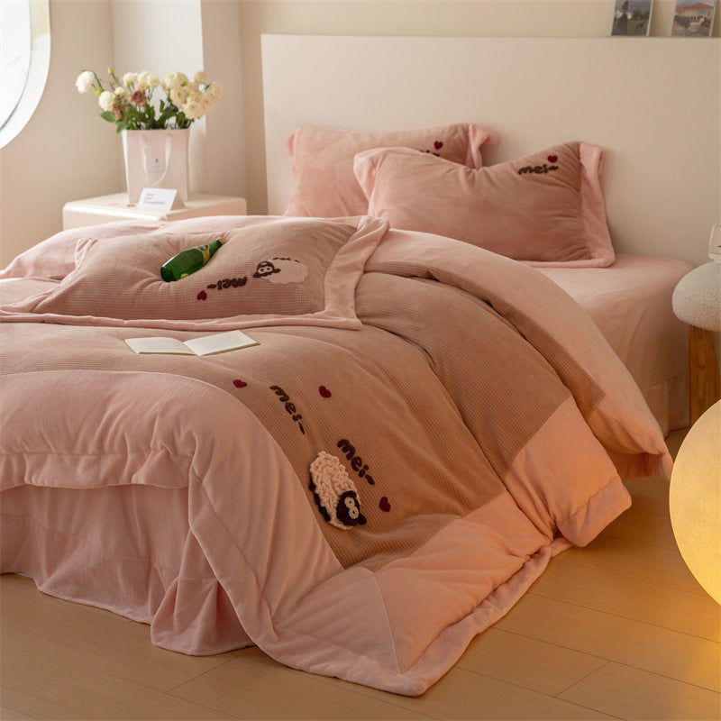 Milk fiber fleece bedding set, waffle texture, 4-piece