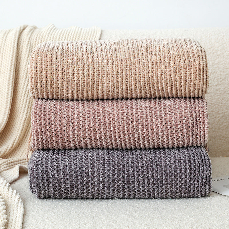 Knitted blanket with fringes, acrylic, 130x180cm