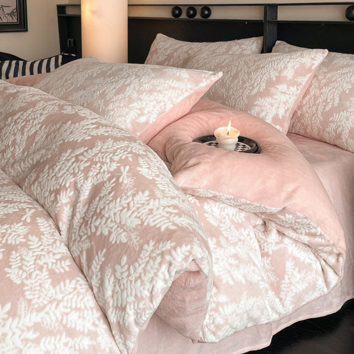 Milk fiber fleece bedding set, winter warm, floral