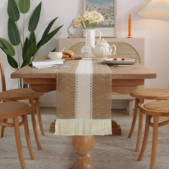 Boho Macrame Cotton Linen Table Runner with Tassels | Stornfield