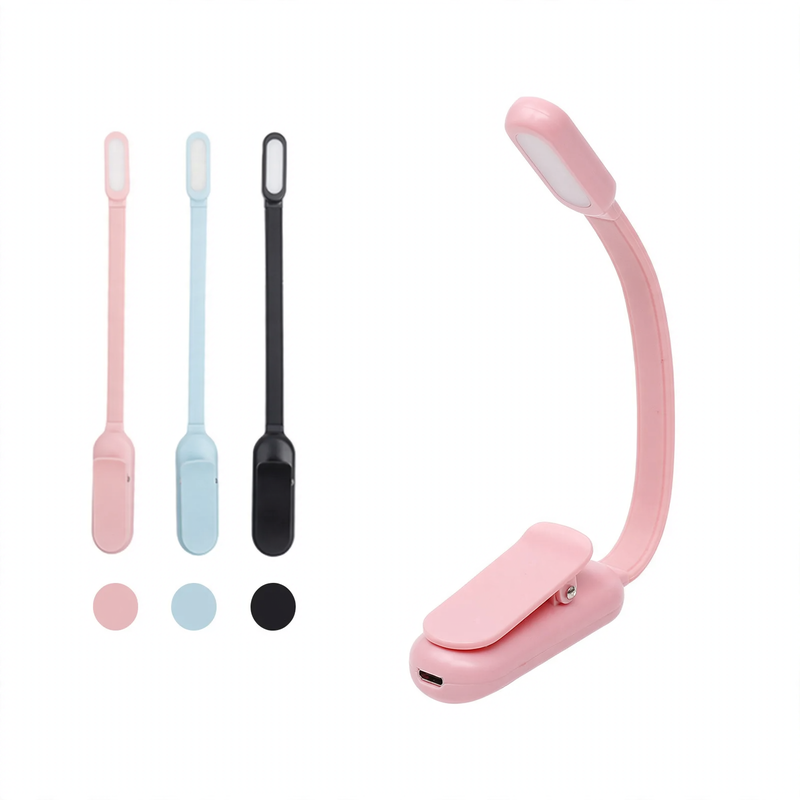 Mini LED clamp light with three brightness levels and USB charging