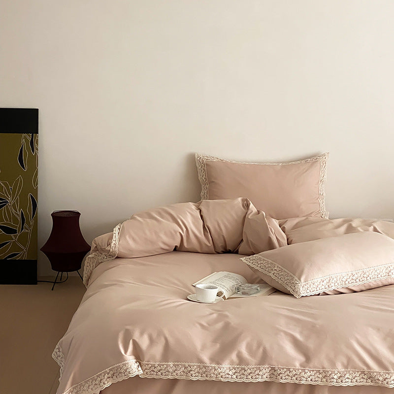 Cotton bedding set, solid color, brushed, for autumn and winter