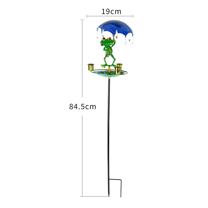 Decorative frog birdbath with iron umbrella