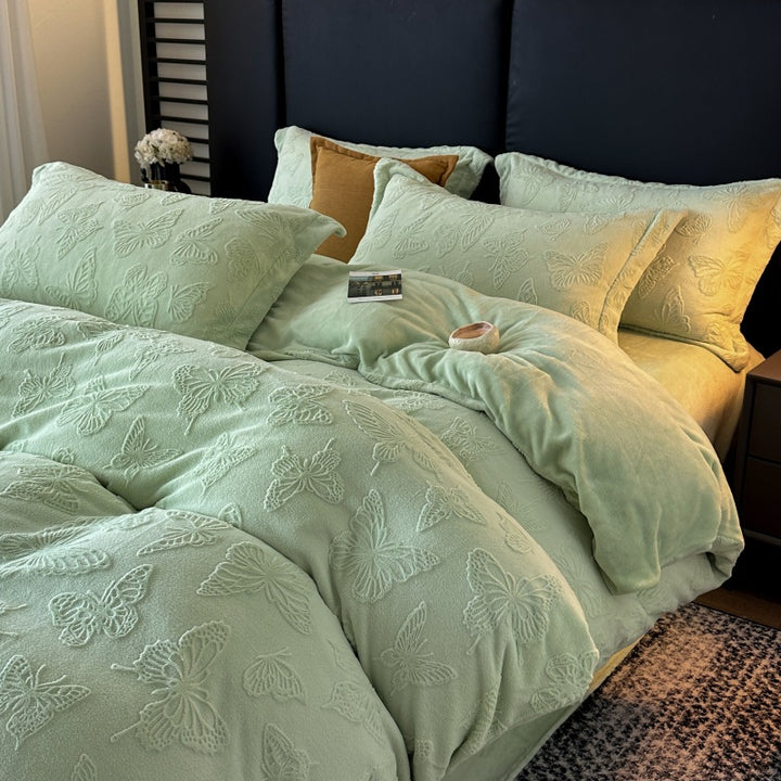 Milk fiber bedding set, 3D embossing, winter