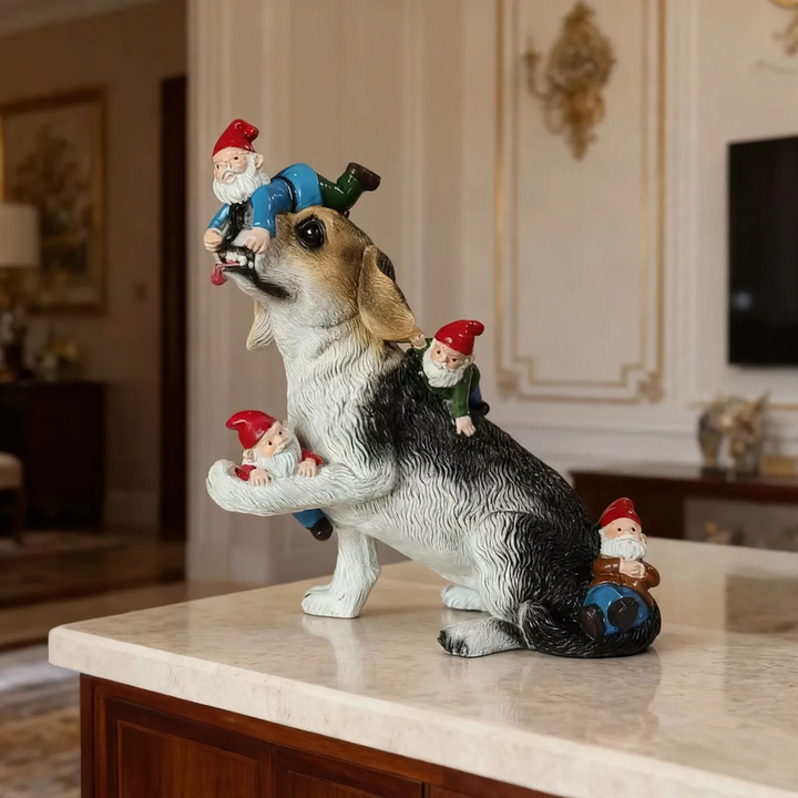 Decorative gnome figures with animals made of resin