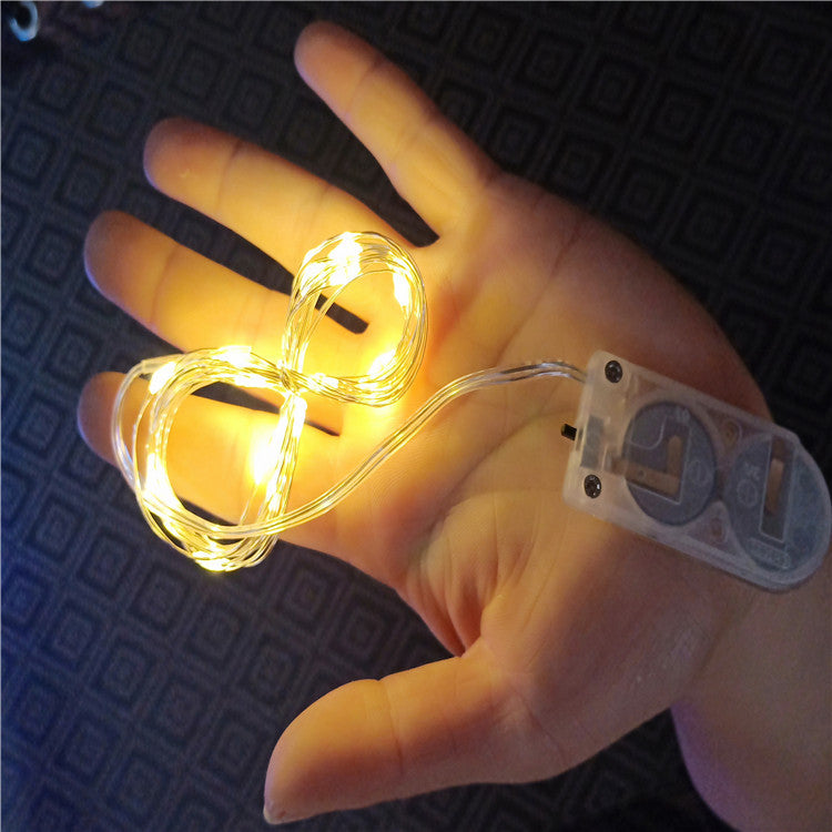 LED copper wire string lights with button cells, 1 m