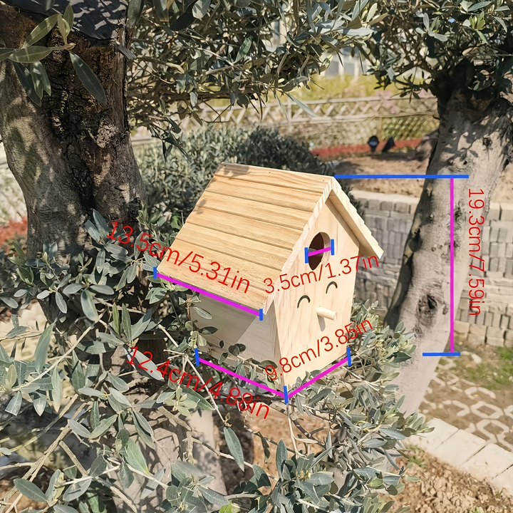 Untreated birdhouse made of solid wood