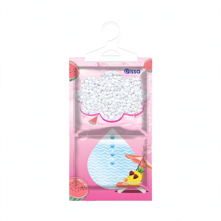 Hanging dehumidifying bags for wardrobes